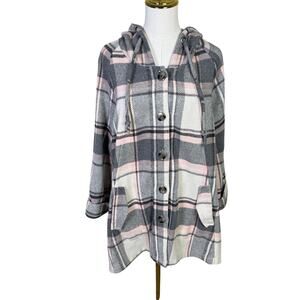 Christian Siriano Plaid Hooded Button Up Wool Jacket US Womens 2X Plus
